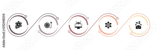 filled general icons set - build time, inflate tire, computer vision, core values. editable vector for web and mobile ui