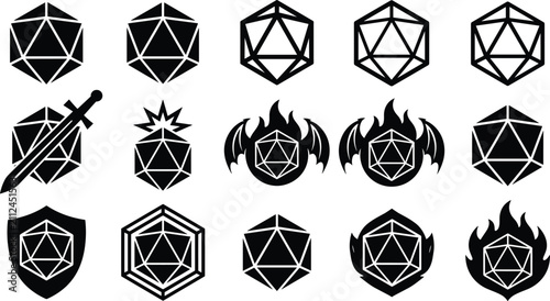 Obraz na płótnie Tabletop roleplaying game d20 dice vector glyph icons set for fantasy adventure