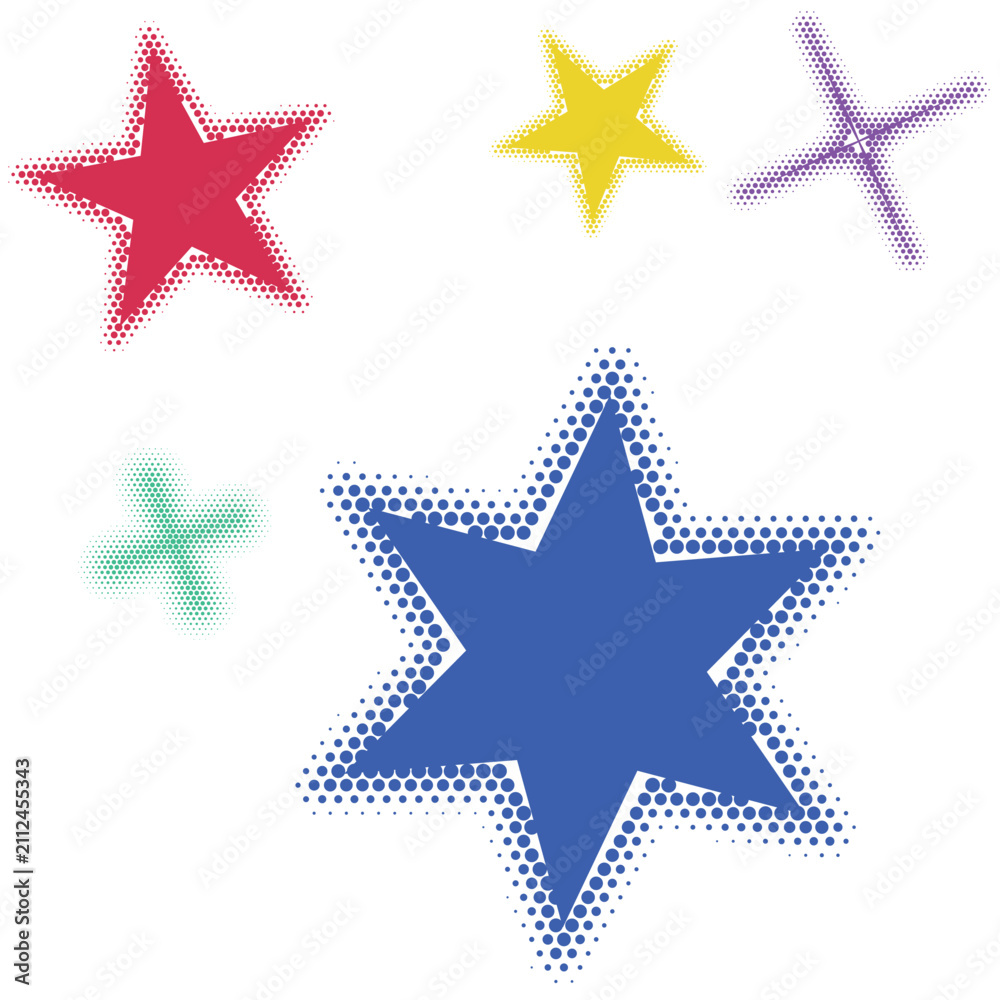 Fototapeta premium Colorful Set of Five Stars in Flat Design Style with Dotted and Solid Fill for Web Graphics and App Icons