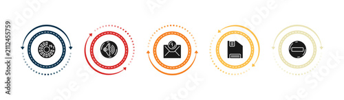 Bild auf Leinwand filled user interface icons set - round loading progress, round volume button, new email envelope, floppy disk save button