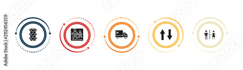 Cuadro en lienzo filled traffic signs icons set - traffic lights, school ahead, truck, way road