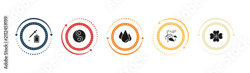 Foto filled nature icons set - essence, fengshui, raindrop, leaf and drop
