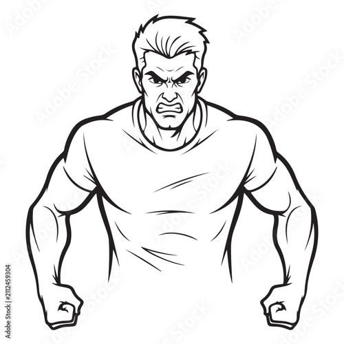 Foto Muscular man vector illustration with angry facial expression and clenched fists