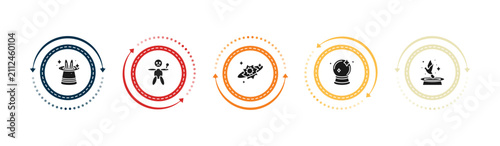 Fotografie filled magic icons set - magic trick, voodoo doll, spell, crystal ball