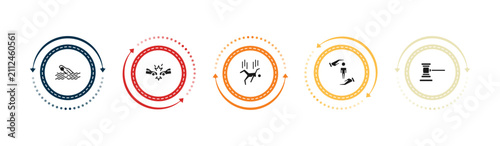 Fotografie filled insurance icons set - drown, frontal crash, falling, protection