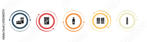 Fotografía filled hardware icons set - device manager, harddrive, flash card, two stereo speakers