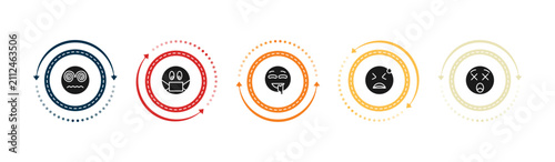 Fotografía filled emoji icons set - hypnotized emoji, sick emoji, drool desperate editable