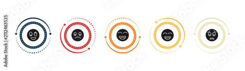 фотографія filled emoji icons set - weird emoji, slightly frowning emoji, happy grinning ed