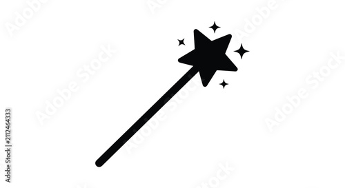 A simple black and white magic wand icon featuring a clean and minimalist graphic design silhouette