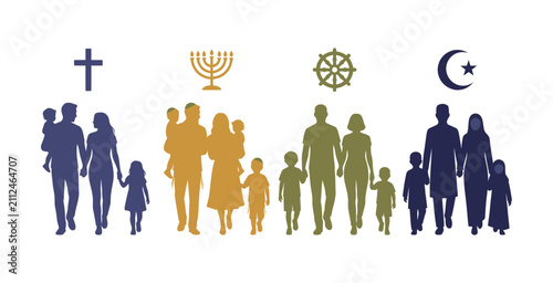 фотографія Diverse Families with Religious Symbols Vector Illustration