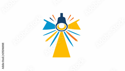 Light Bulb With Colorful Rays Emitting.