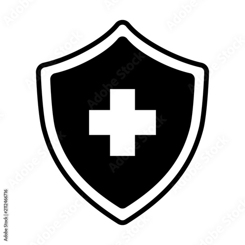 Medical Shield Icon with a Cross for Health Care Insurance Branding and First Aid Safety Emergency Care Illustration Design Isolated On White Background