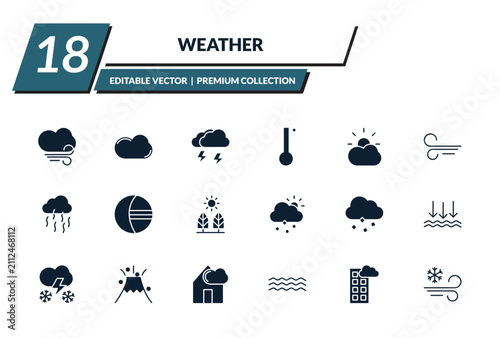 Foto filled weather icons set - icy, cumulus, thunderstorm, degree