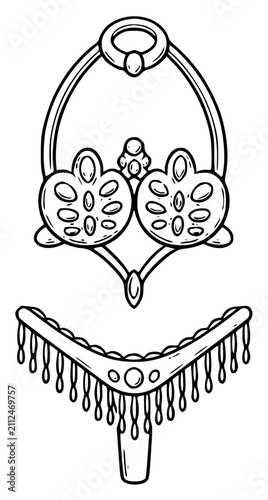 Bild auf Leinwand Jeweled Samba Carnival Bikini Hand Drawn Cultural Sketch Illustration