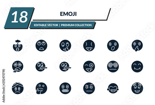 Cuadro en lienzo filled emoji icons set - exploding head emoji, bored emoji, stupid tongue out ed