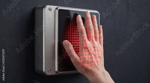 Biometric Palm Scanner Scanning Hand with Red Laser Grid for Secure Access Control