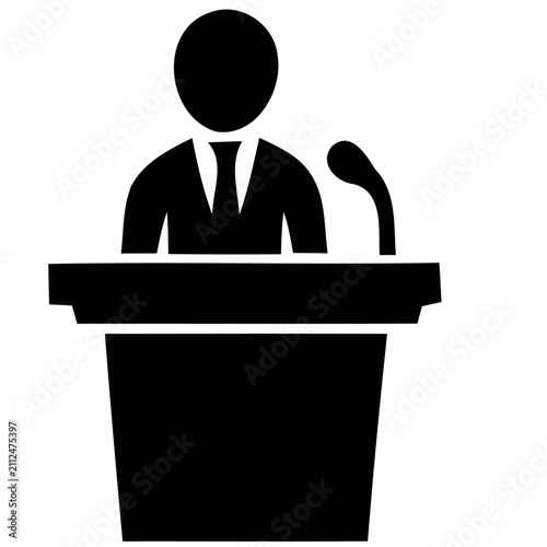 Fotografía a vector silhouette black and white for a young man given speach