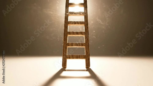 Wooden Ladder Leading Upwards Towards Bright Light, Symbolizing Ambition, Success, and Reaching Goals with Hope and Opportunity