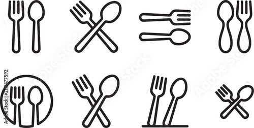 Foto Flat icons of crossed and separate cutlery set