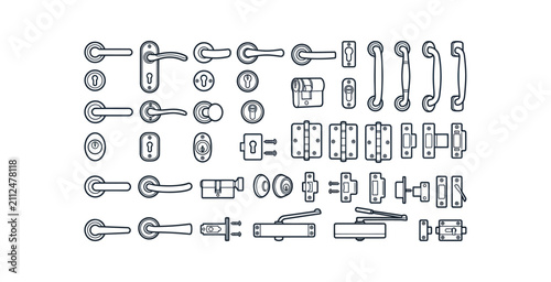 Door Hardware and Lock Icon Set