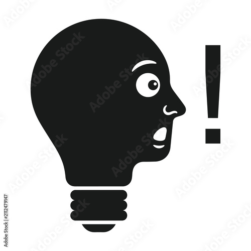Foto Light bulb head with surprised face exclaims idea