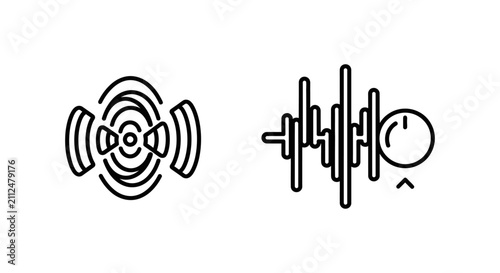 Phaser plugin and tremolo controller audio effect icons with controller production modulation waveform processing software interface engineering oscillation minimalist equipment