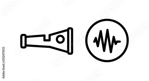Abstract audio frequency and signal transmission line icons with frequency transmission communication technology broadcasting amplitude waveform monitoring analysis electronic