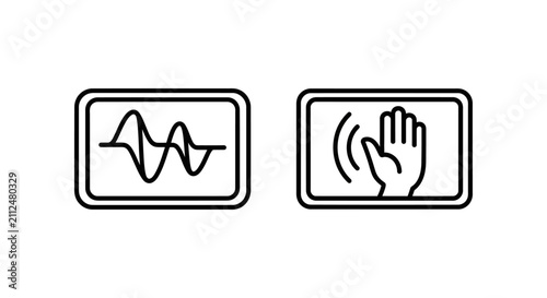 Wave panel and greeting motion preview icons with animation greeting frequency interface technology minimalist communication software development pictogram visualizer interactive