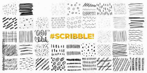 Valokuva scribble patterns in hand drawn doodle style sketch art black white lines dots