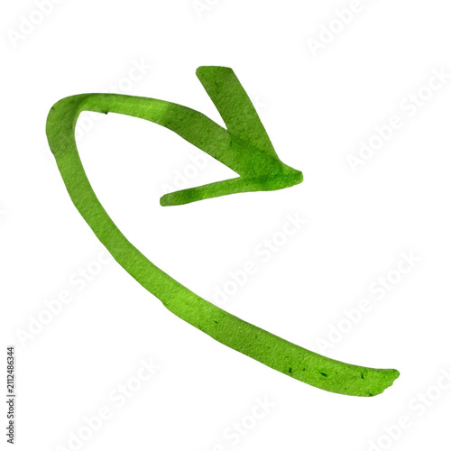 Hand drawn green arrow pointing right with a watercolor texture
