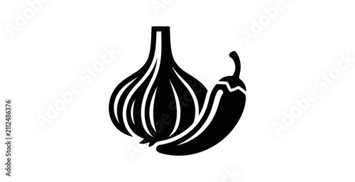 Cuadro en lienzo Minimalist Garlic and Chili Pepper Vector Icon