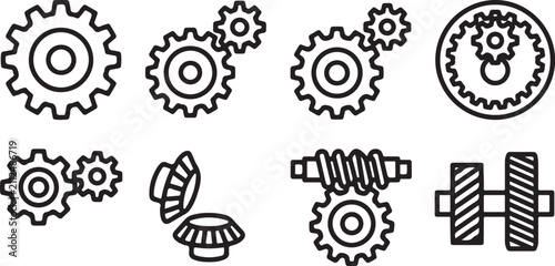 Foto Set of mechanical gears and engine parts icon collection