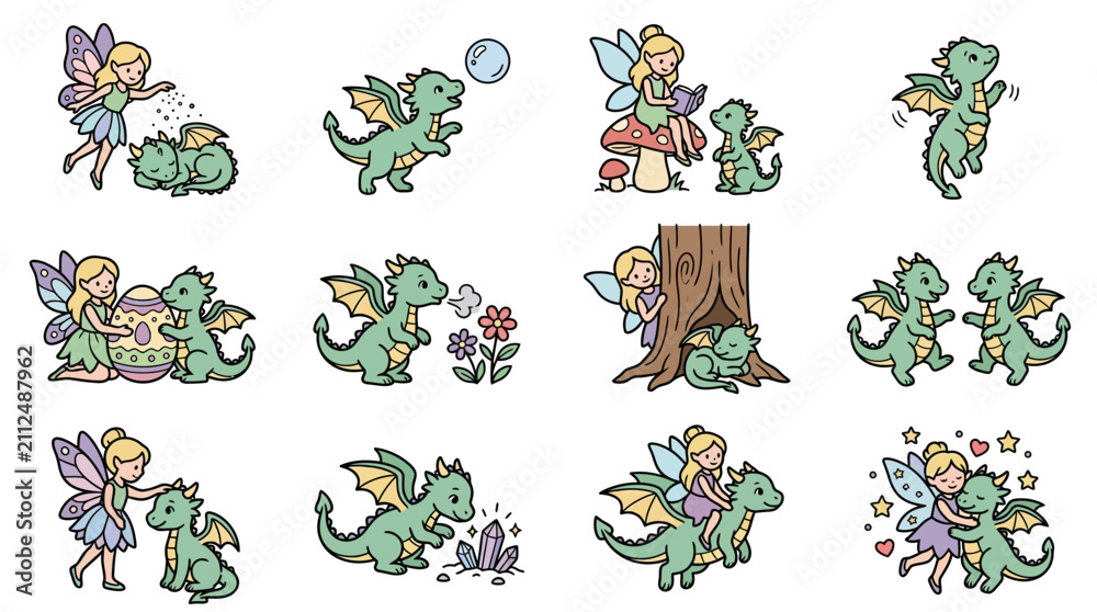 Obraz premium Fairy and Dragon Friends: Magical Creatures Collection