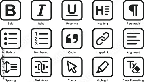 Konstfotografi Comprehensive text editing and typography icone set featuring essential formatti