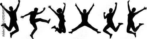 Foto Happy jumping people silhouettes group of joyful men and women expressing excite