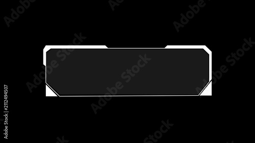 Hud frame components display dark gray panels with sharp white outlines. Video overlay production suites incorporate this simple hud frame asset. Sleek hud frame panels shine.