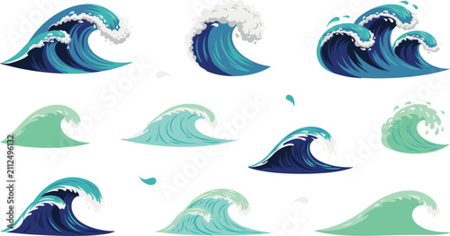 Fotografía Ocean water sea wave vector icon set with powerful storm curls and splashing blu