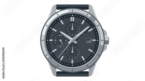 Quadro su tela Pixel Art Illustration of a Modern Chronograph Wristwatch with Metal Case and Le