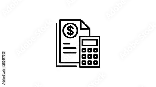 Financial budget note or document and calculator animated icon. Finance data for calculate money, budget, profit, saving, fund, earning, revenue, payment. Report and result audit. Accounting animation