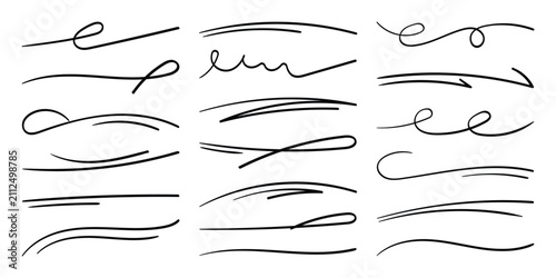 Hand drawn underline swirl vector collection. Scribble lines, swashes, divider vector set.