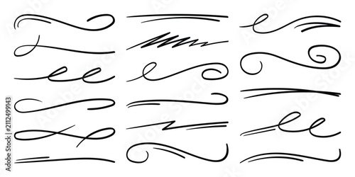 Hand drawn underline swirl vector collection. Scribble lines, swashes, divider vector set.