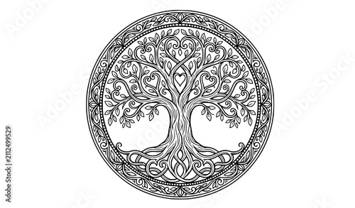 Konstfotografi Decorative Circular Tree of Life Mandala Vector for Family Reunion Shirt Symboli