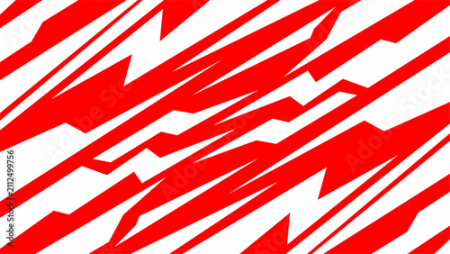 Abstract red and white dynamic lightning streak with sharp angular zigzag lines. High-speed motion effect design inspired by racing, energy, and aggressive action visuals. Perfect for sports graphics