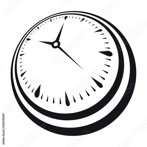 Vector analog round clock. Perspective wall clock symbol