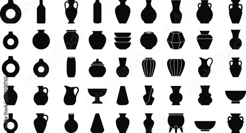 Bild auf Leinwand Collection of various black ceramic vases and pots