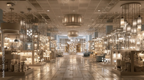 Elegant Home Improvement Showroom Displaying Premium Lighting Fixtures in a Bright and Spacious Environment