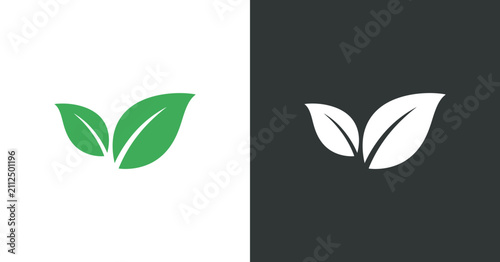Canvas Print Two leaf shapes one green on light gray one white on dark gray