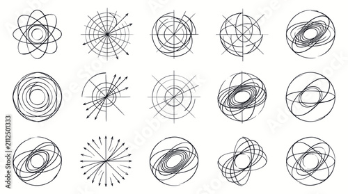 Foto Abstract Black and White Spiral and Radial Line Art Collection.