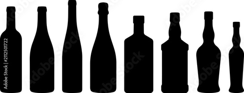Foto Set of silhouettes of different glass bottles for alcoholic beverages