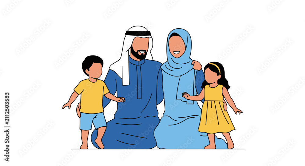 Fototapeta premium Middle Eastern Family Portrait Illustration